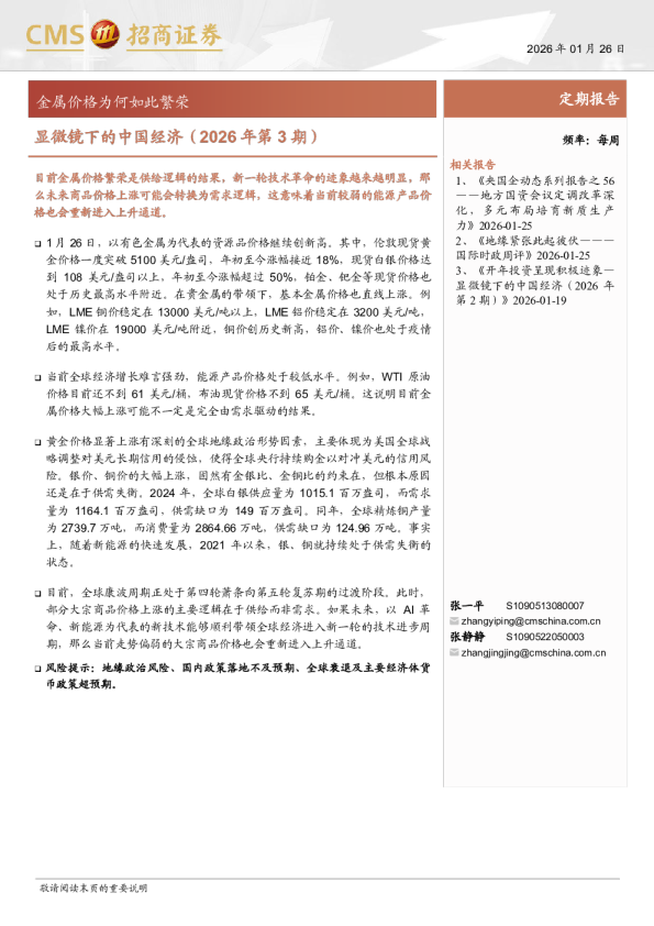 显微镜下的中国经济(2026年第3期)：金属价格为何如此繁荣