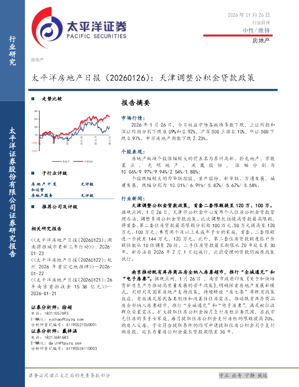 太平洋房地产日报：天津调整公积金贷款政策