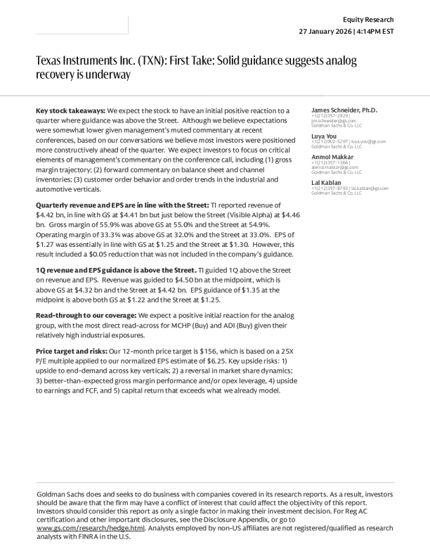 德州仪器(TXN)初步评估：稳健指引暗示模拟业务复苏进行中