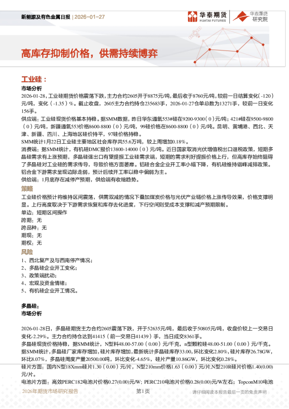 新能源及有色金属日报：高库存抑制价格，供需持续博弈