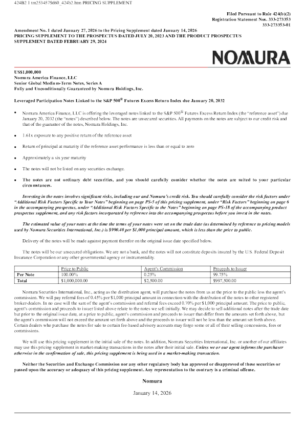 野村控股美股招股说明书(2026-01-28版)