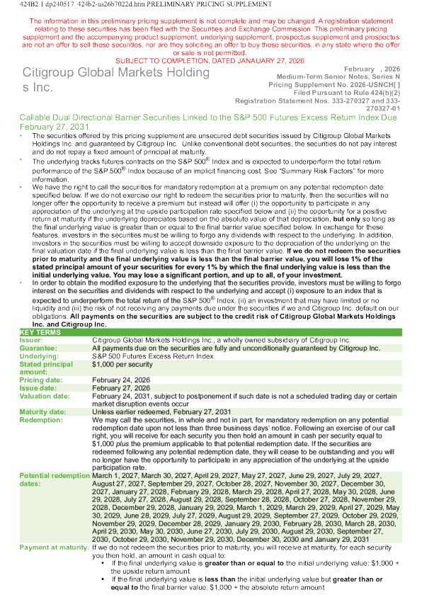 花旗集团美股招股说明书(2026-01-28版)