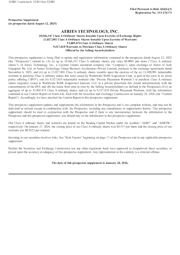 Aeries Technology Inc-A美股招股说明书(2026-01-28版)