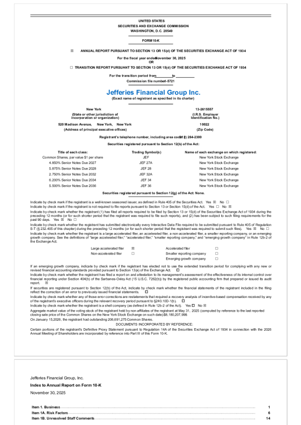 Jefferies Financial Group Inc 2025年度报告