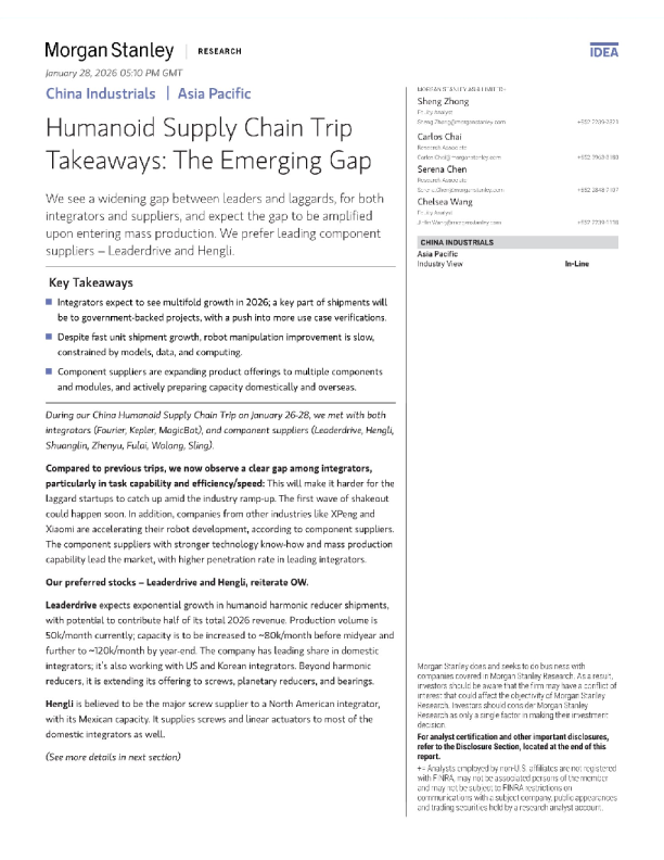 中国工业：人形机器人供应链考察要点