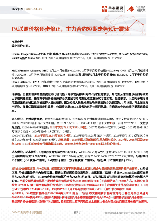 FICC日报：PA联盟价格逐步修正，主力合约短期走势预计震荡