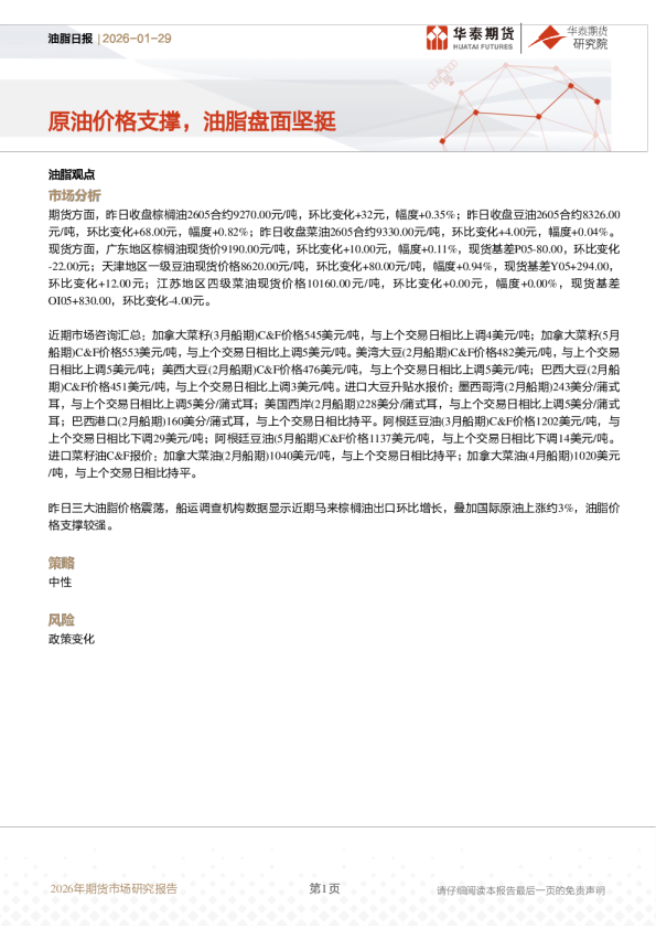 油脂日报：原油价格支撑，油脂盘面坚挺