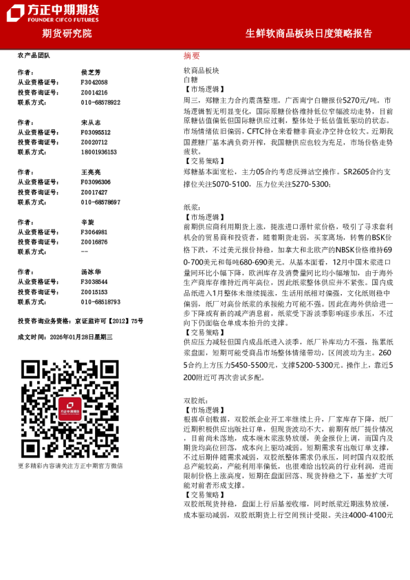 生鲜软商品板块日度策略报告