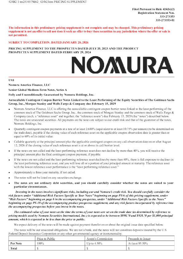 野村控股美股招股说明书(2026-01-29版)