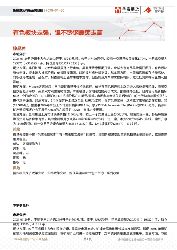 新能源及有色金属日报：有色板块走强，镍不锈钢震荡走高