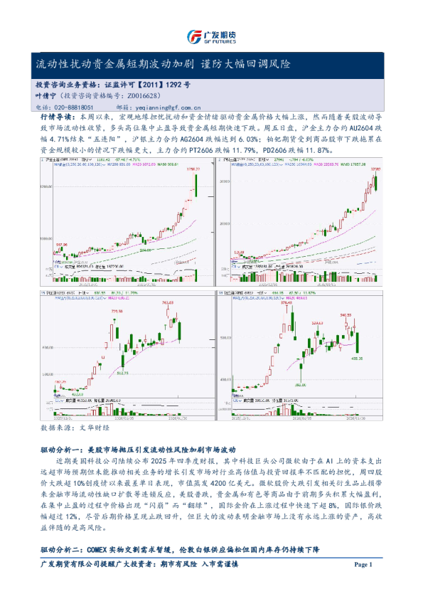 异动点评：流动性扰动贵金属短期波动加剧 谨防大幅回调风险20260130