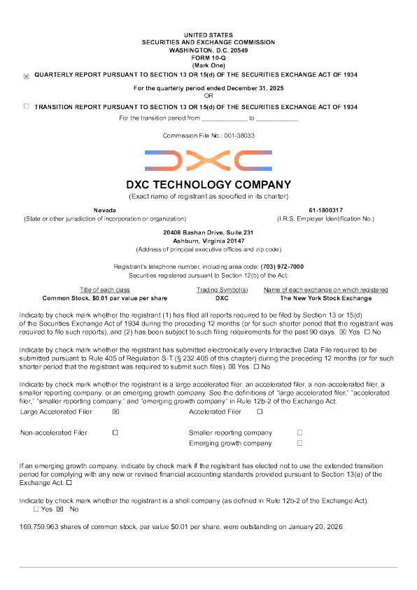 DXC Technology Co 2026年季度报告
