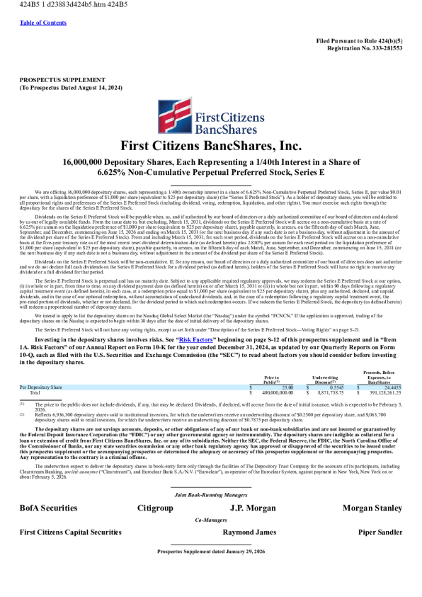 第一公民银行股份-A美股招股说明书(2026-01-30版)