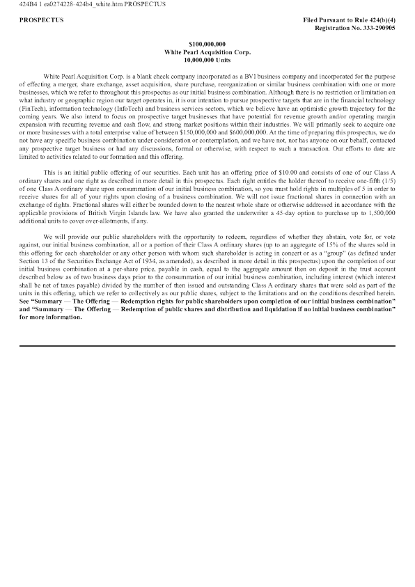 White Pearl Acquisition Corp-A美股招股说明书(2026-01-30版)