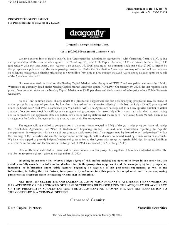 Dragonfly Energy Holdings Corp美股招股说明书(2026-01-30版)