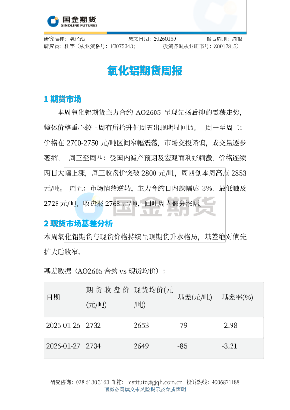 氧化铝期货周报