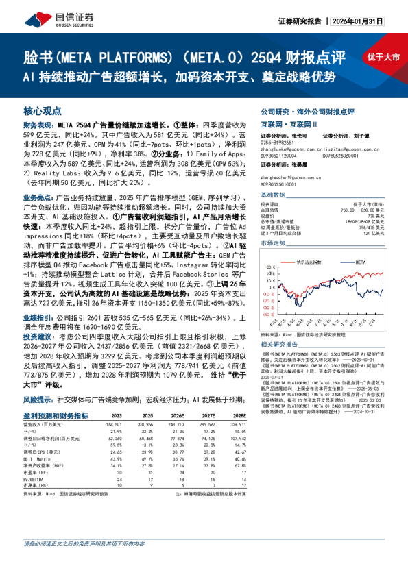 脸书25Q4财报点评：AI持续推动广告超额增长，加码资本开支、奠定战略优势