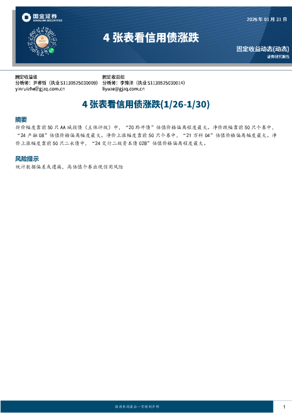 4张表看信用涨跌(1/26-1/30)