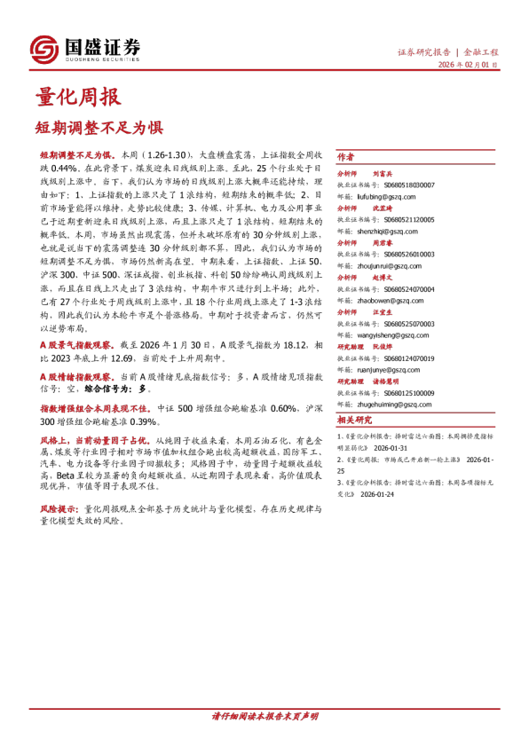 量化周报：短期调整不足为惧