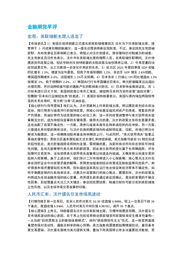 南华期货丨期市早餐2026.02.02