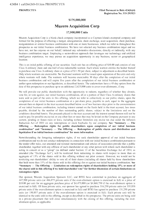 Muzero Acquisition Corp-A美股招股说明书(2026-02-02版)