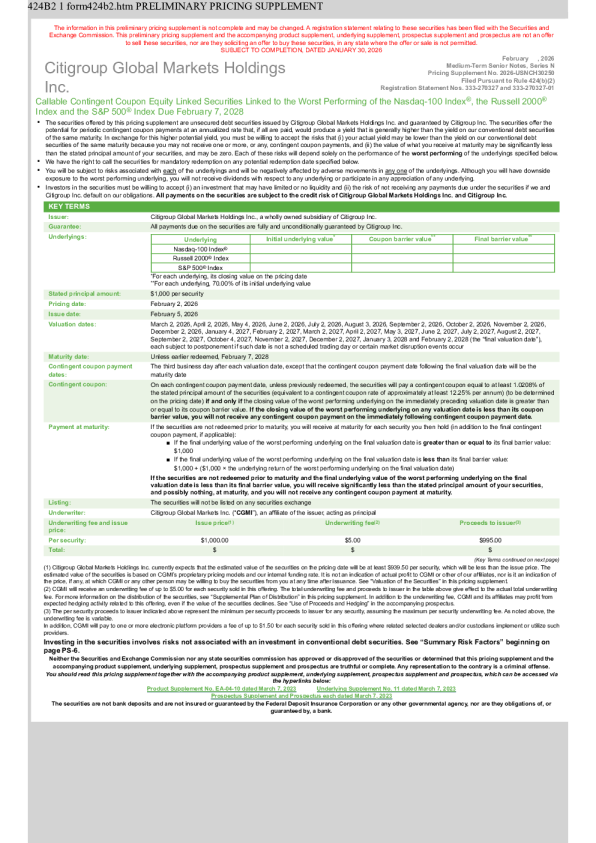 花旗集团美股招股说明书(2026-02-02版)