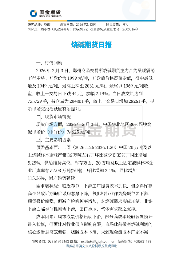 烧碱期货日报