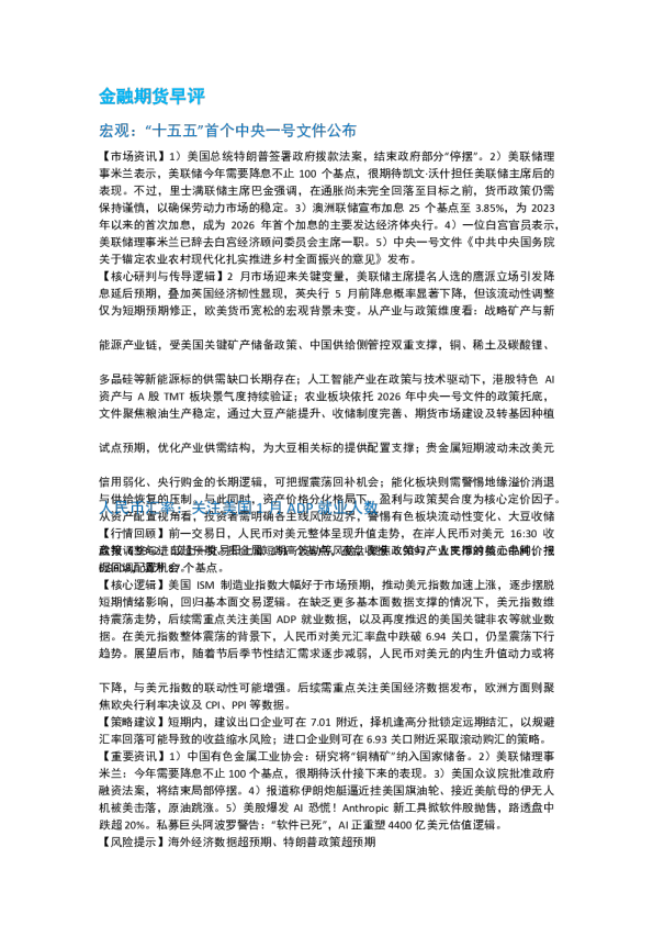 金融期货早评