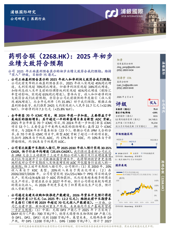 药明合联（2268.HK）：2025年初步业绩大致符合预期