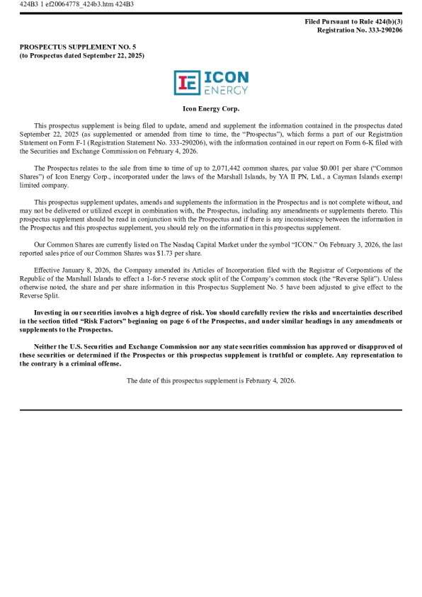 Icon Energy Corp美股招股说明书(2026-02-04版)