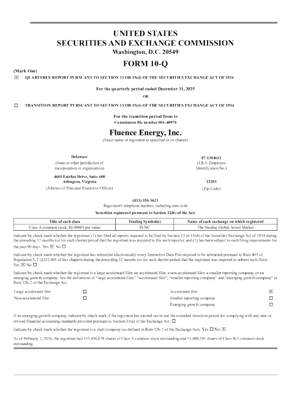 Fluence Energy Inc-A 2026年季度报告