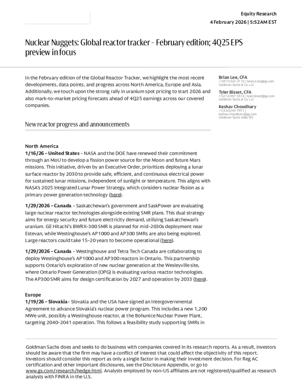 核要点：全球反应堆追踪器 - 2月版；2025年四季度每股收益预览聚焦