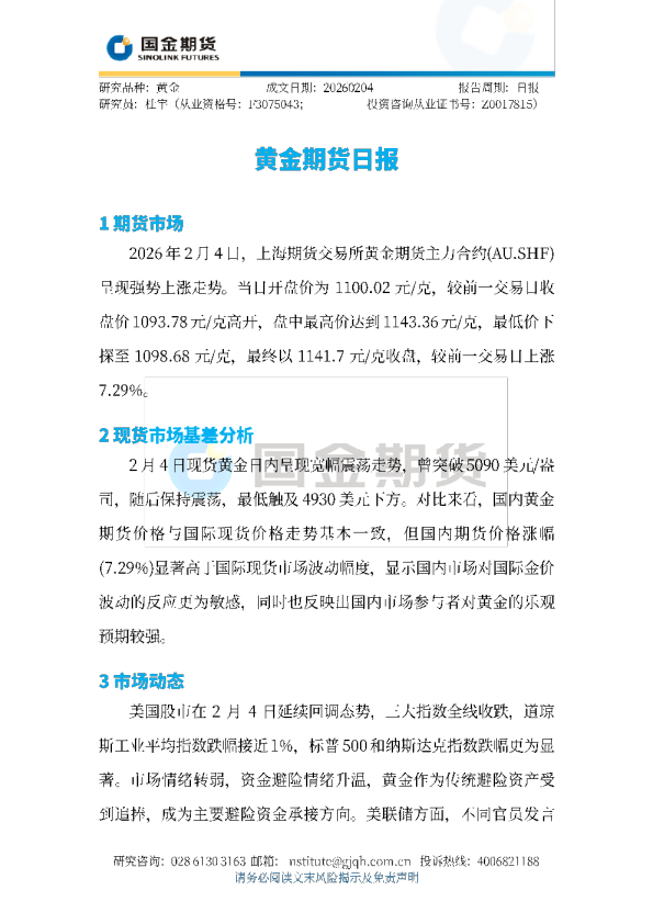 黄金期货日报