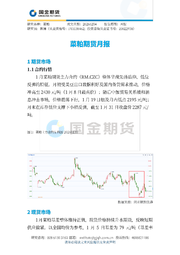 菜粕期货月报