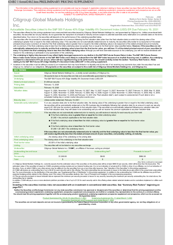 花旗集团美股招股说明书(2026-02-05版)