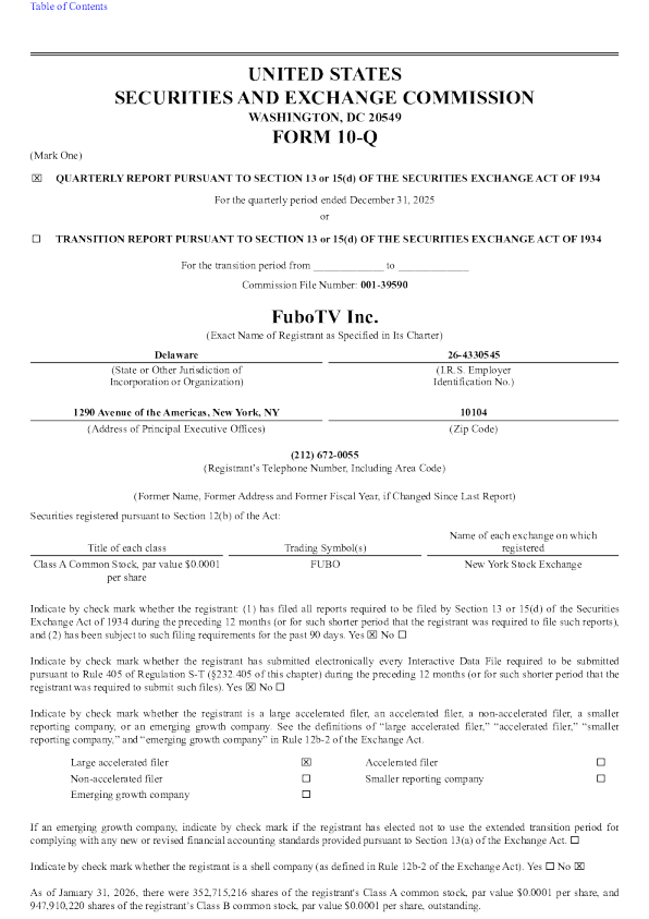 FuboTV Inc-A 2026年季度报告