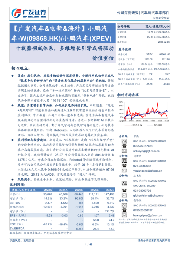 小鹏汽车W(09868.HK)十载磨砺成体系，多维增长引擎或将驱动价值重估