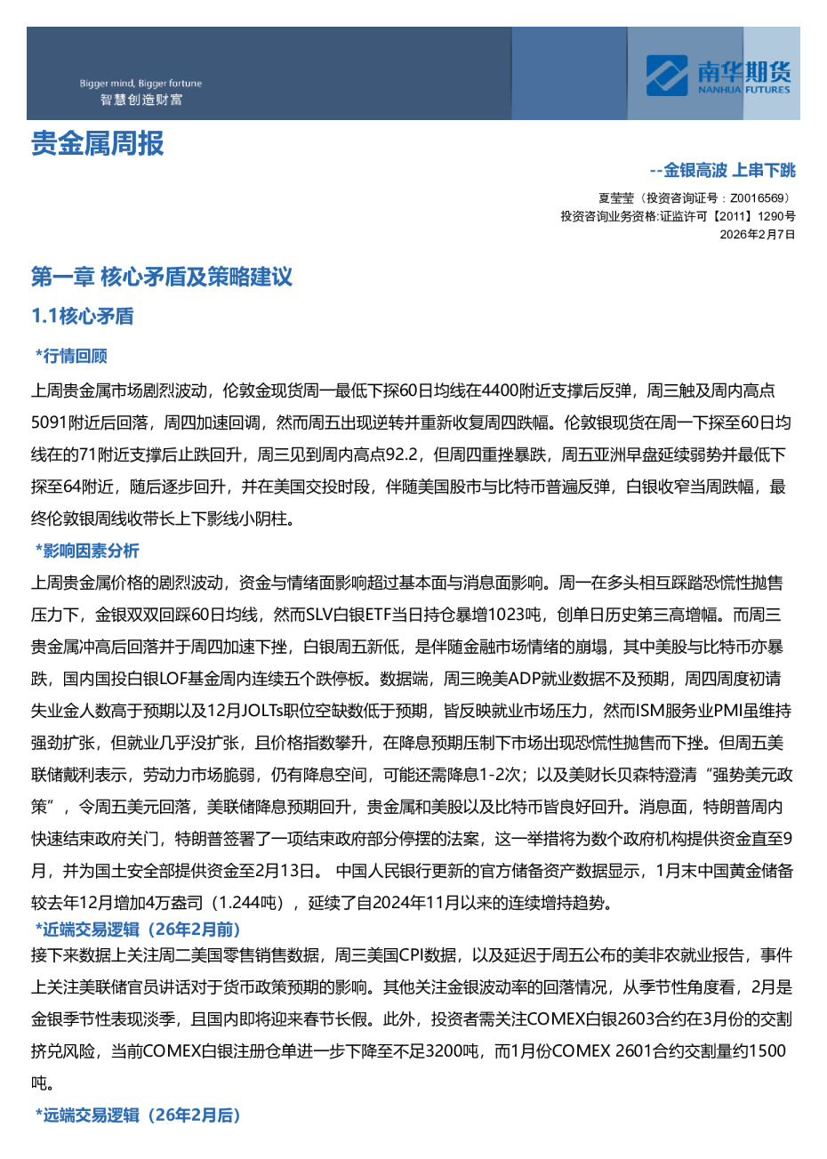 贵金属周报：金银高波，上串下跳