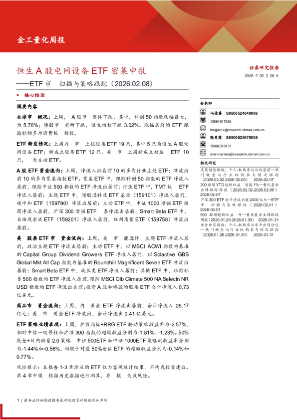 ETF市场扫描与策略跟踪：恒生A股电网设备ETF密集申报