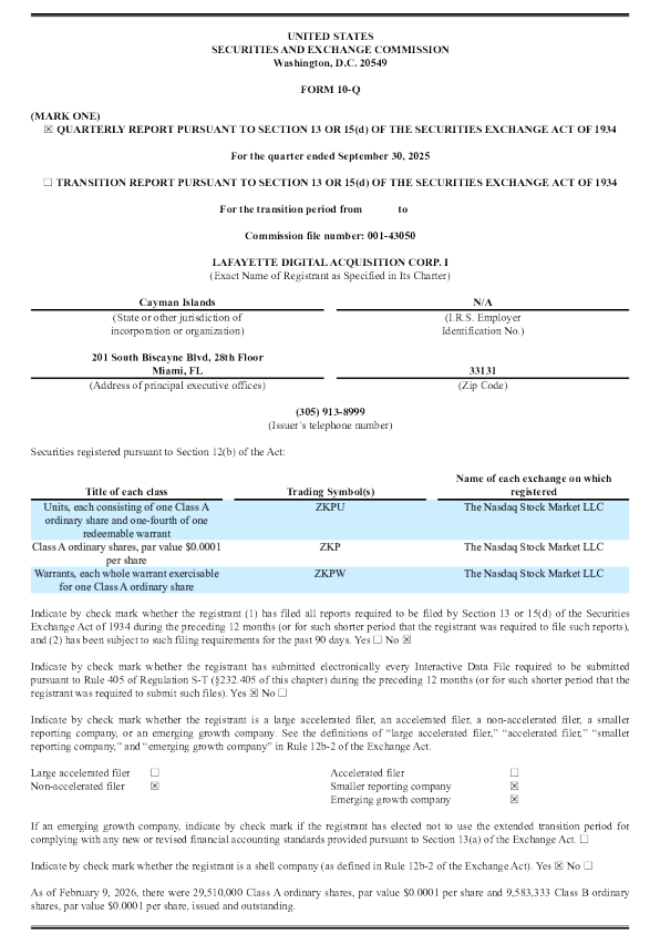 Lafayette Digital Acquisition Corp I-A 2026年季度报告