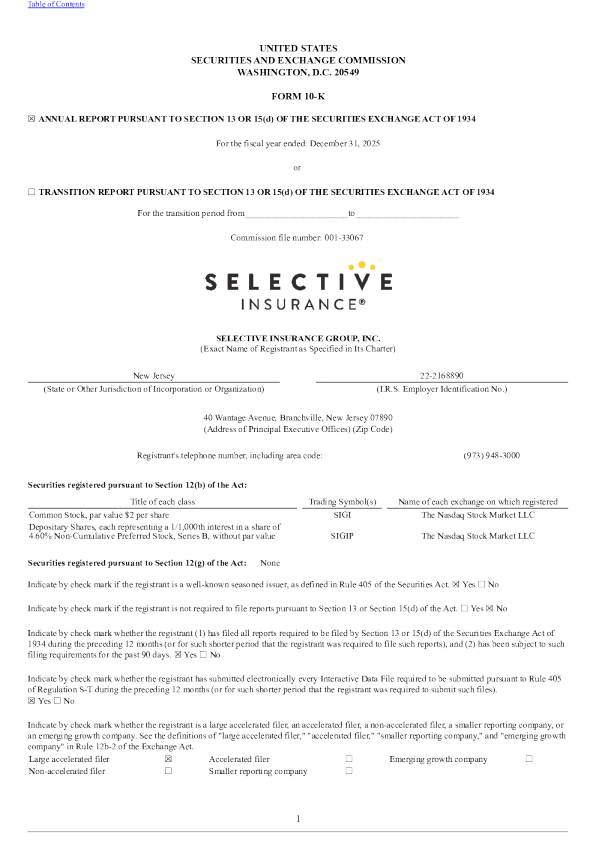 Selective Insurance Group Inc 2025年度报告