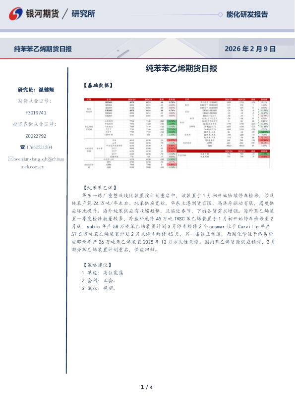纯苯苯乙烯期货日报