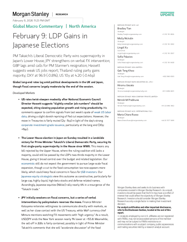 全球宏观评论 | 北美：2月9日：日本自民党在选举中获胜