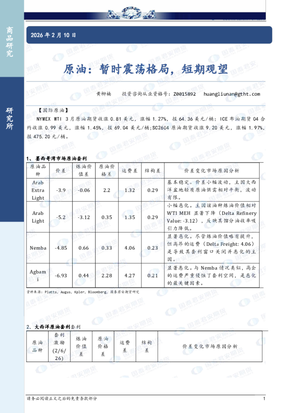 原油：暂时震荡格局，短期观望
