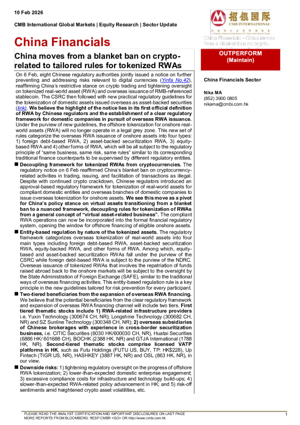 中国金融：中国从对加密货币的全面禁令转向对 tokenize RWAs 量身定制的规则