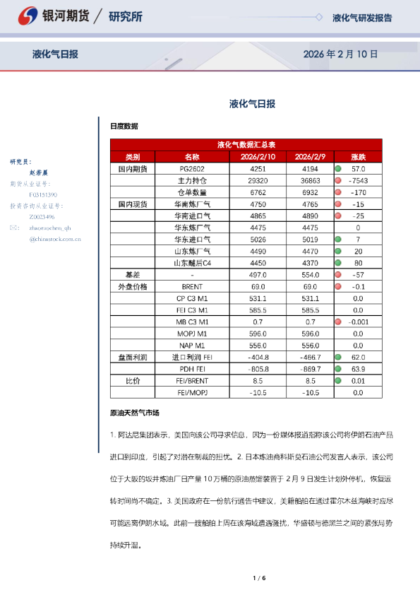 【银河期货】LPG期货日报20260210