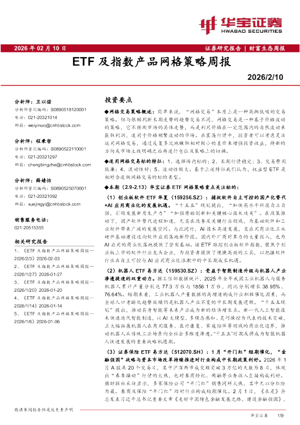 ETF及指数产品网格策略周报