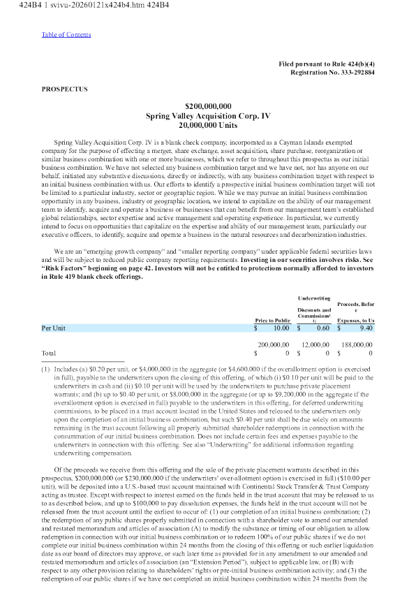 Spring Valley Acquisition Corp IV-A美股招股说明书(2026-02-10版)