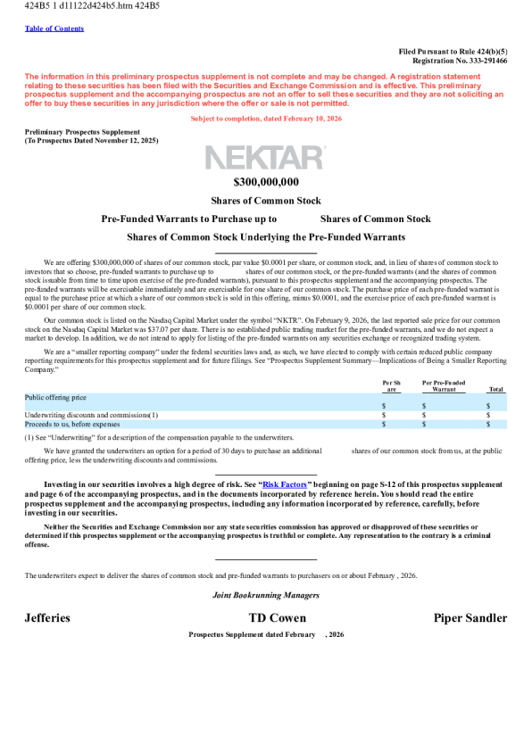 内克塔治疗美股招股说明书(2026-02-10版)