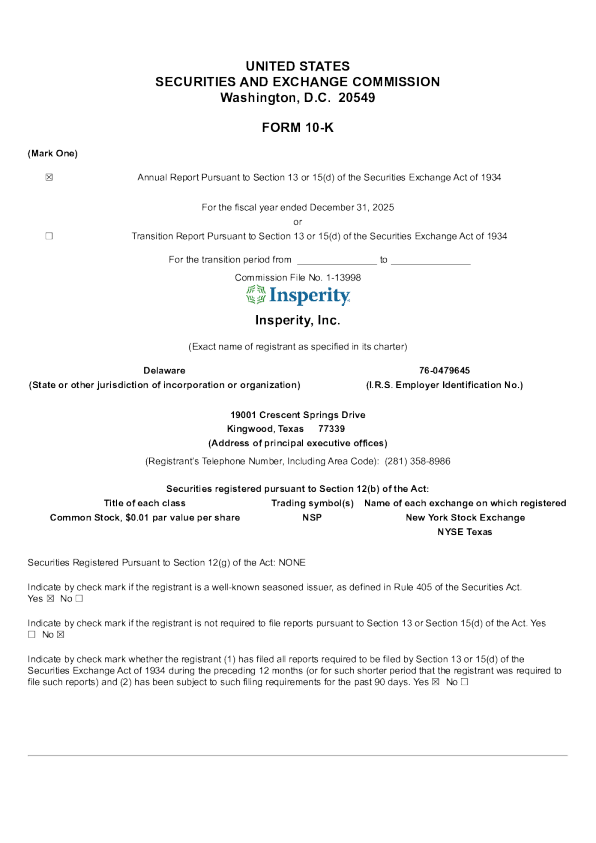 Insperity Inc 2025年度报告